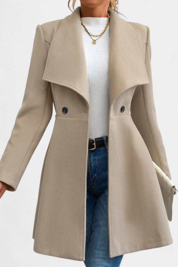 Floriane Double-Breasted Peplum Coat with Lapel