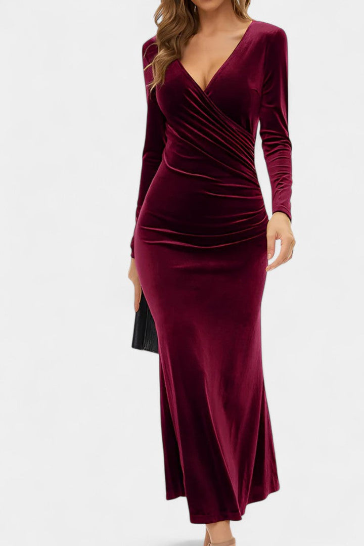 Hesperia Asymmetrical Ruching Velvet Mermaid Dress