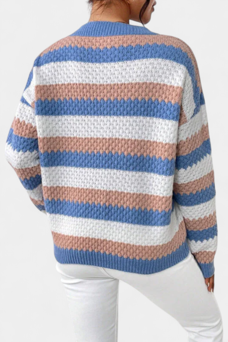 Round Neck Oversized Striped Sweater by Kristen