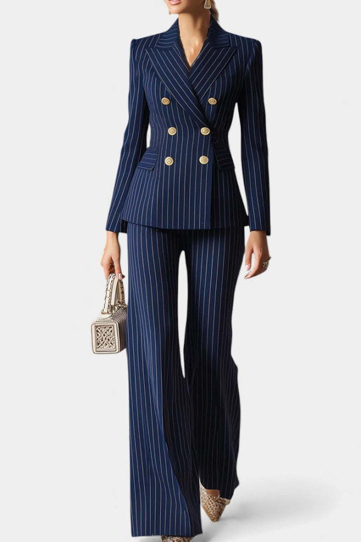 Chic Striped Double-Breasted Tailored Set - Mahé