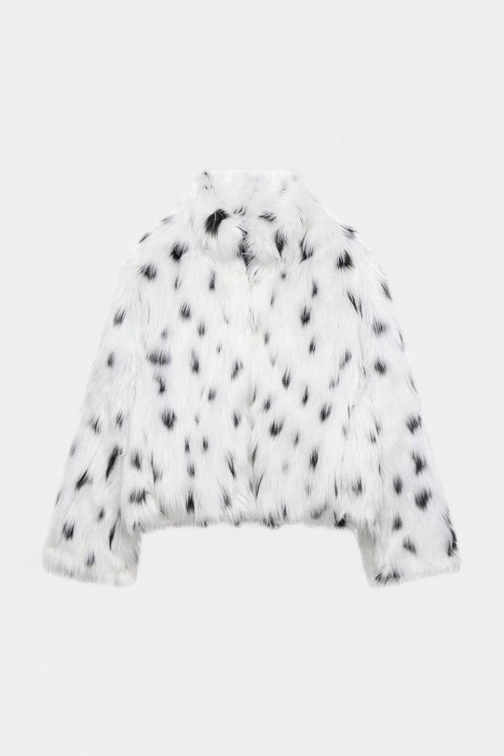 Grazina Oversized Collar Leopard Print Faux Fur Coat