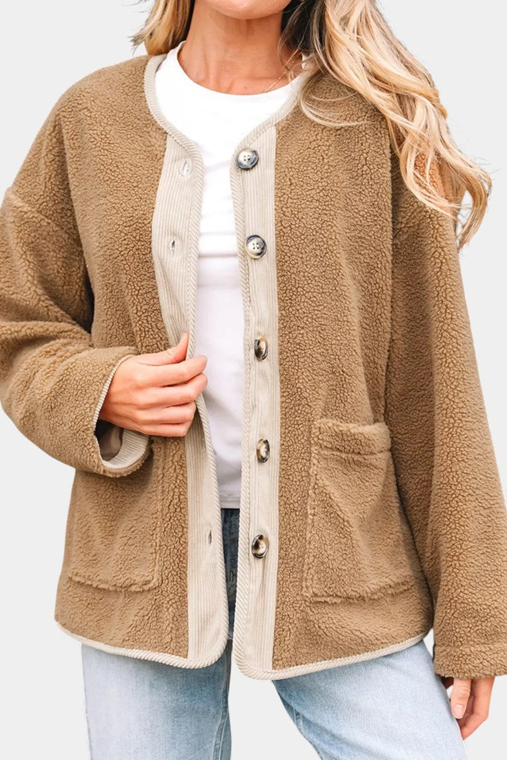Faina Relaxed Fit Sherpa Button Jacket