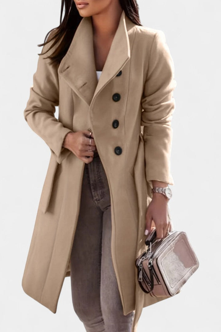 Kaya Belted Long Trench Coat with Straight Cut