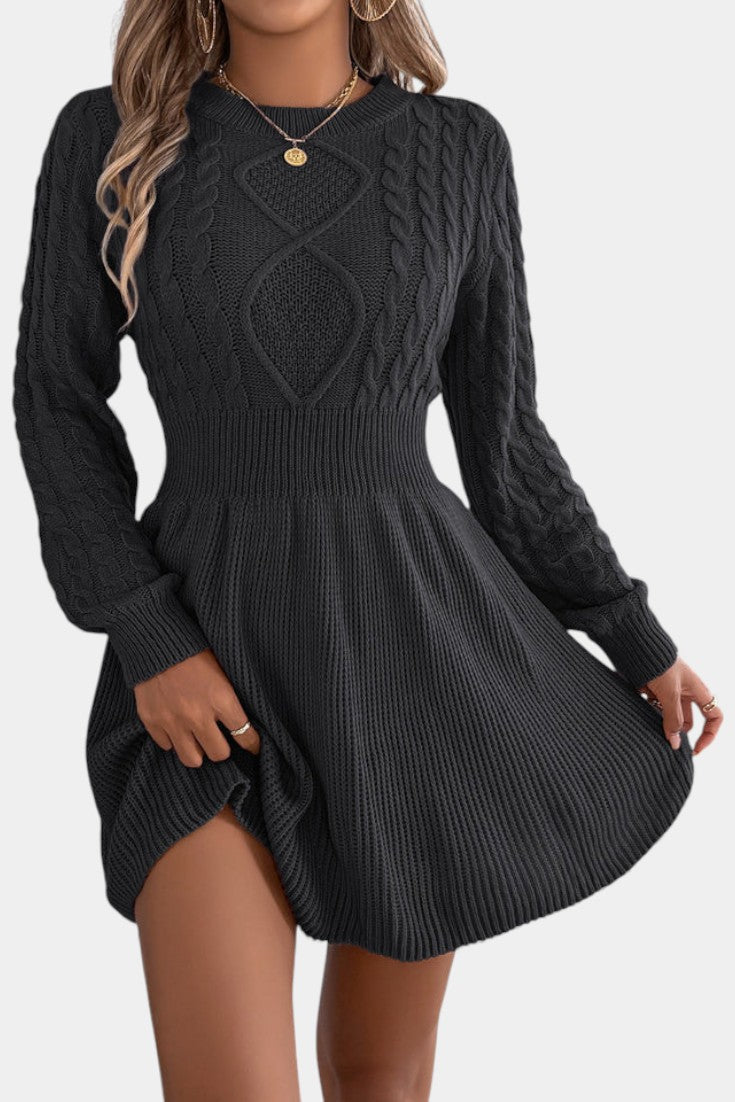 Césarine Mini Sweater Dress in Twisted Knit with Round Neck