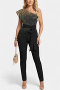 Layla Sequin Jumpsuit with Asymmetrical Design
