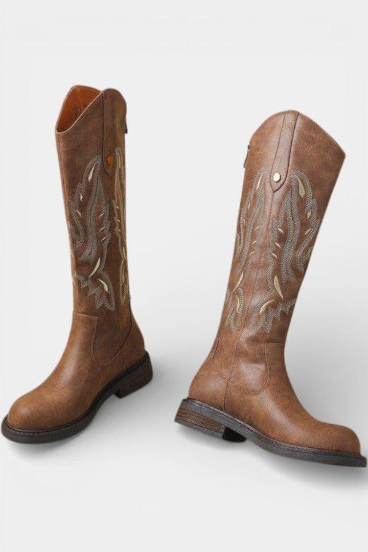 Violette Long Embroidered Boots Featuring Back Zipper