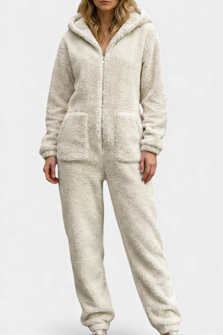 Emergence Zip-Up Hooded Plush Jumpsuit
