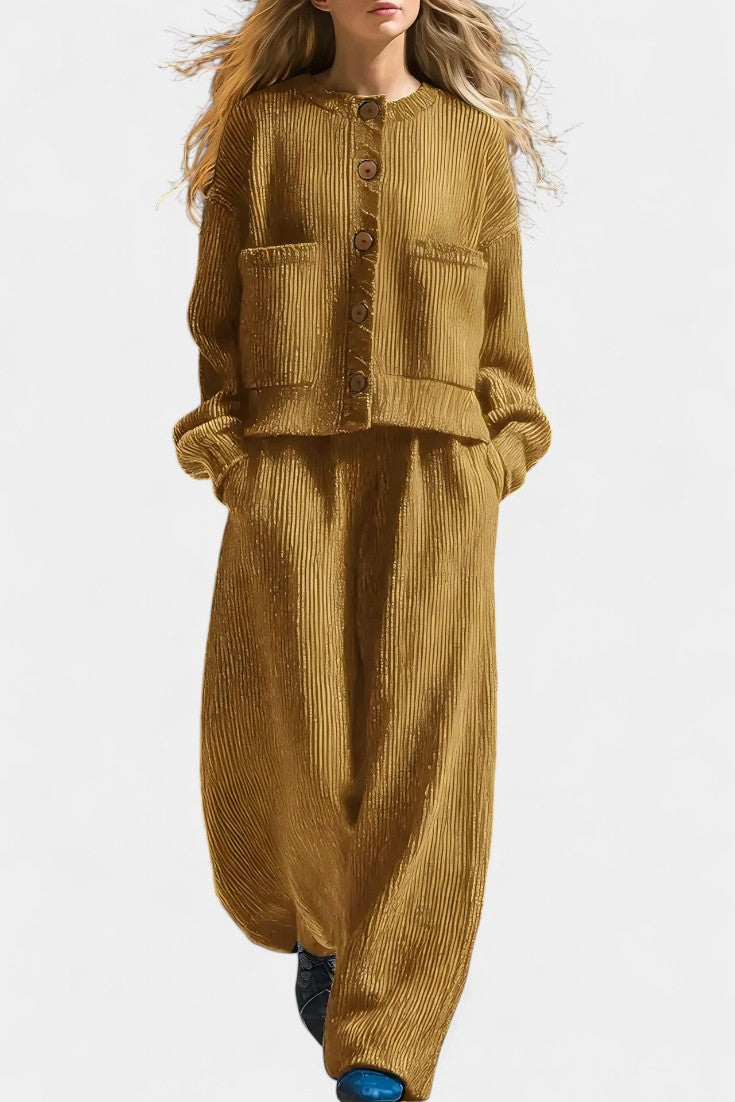 Magali Knit Cardigan & Wide-Leg Pants Ensemble