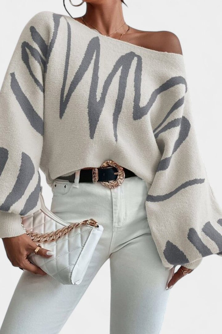 Gabrielle Oversized Off-Shoulder Abstract Striped Pullover