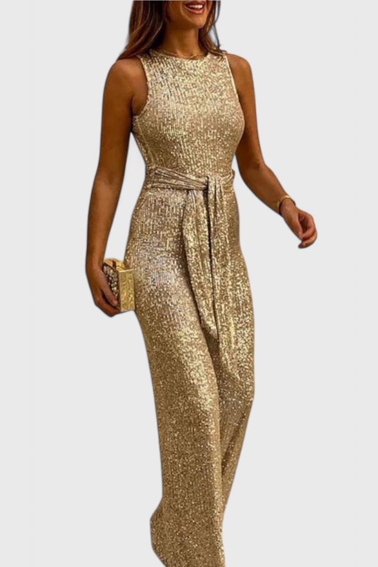 Adele Adjustable Waist Long Sequin Jumpsuit