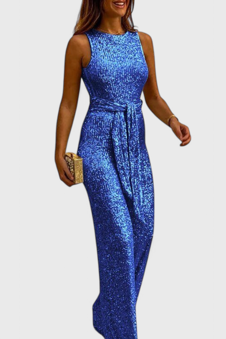 Adele Adjustable Waist Long Sequin Jumpsuit