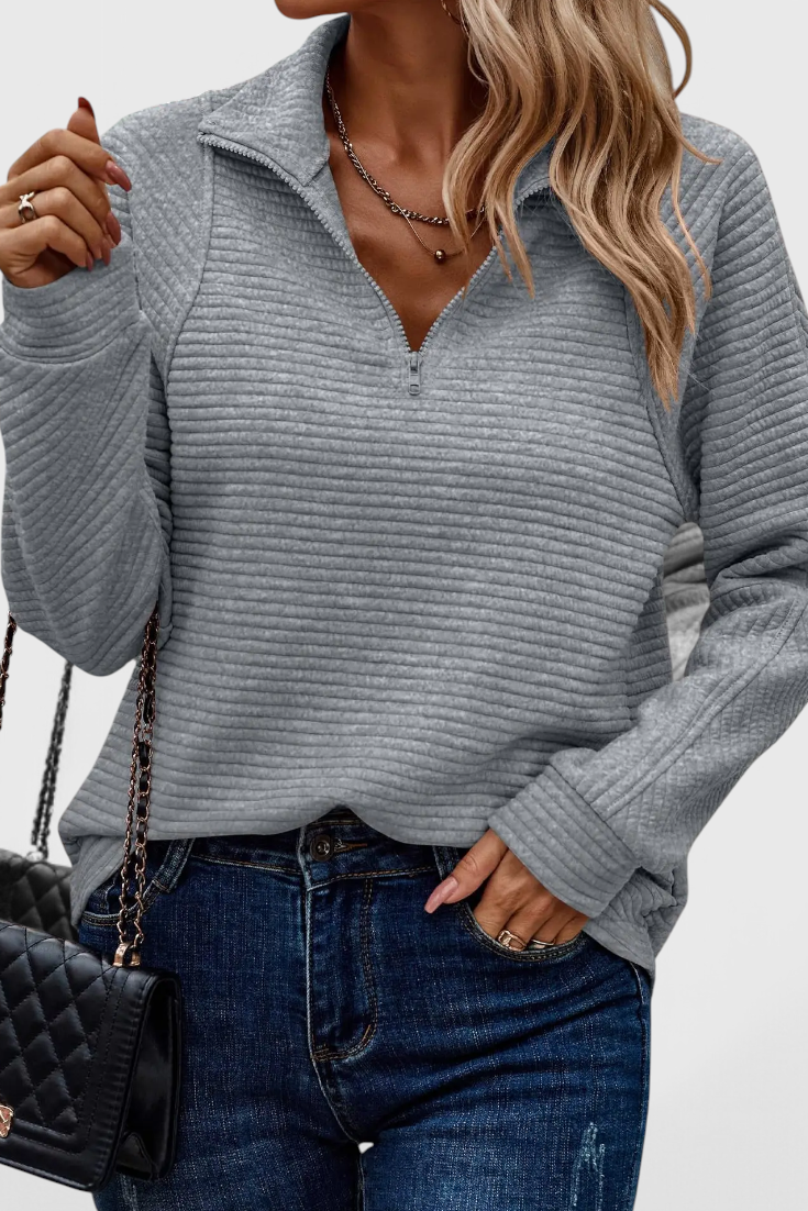 Helene Zip V-Neck Casual Sweater