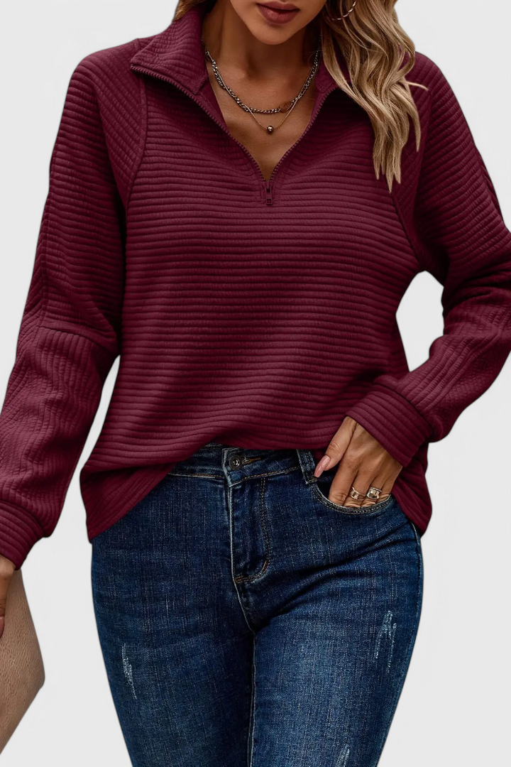 Helene Zip V-Neck Casual Sweater