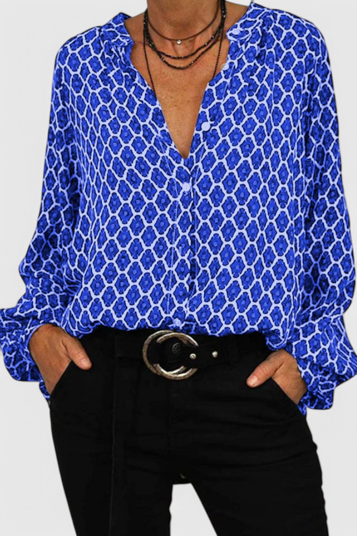Jemima Geometric Print Blouse with Button Accents