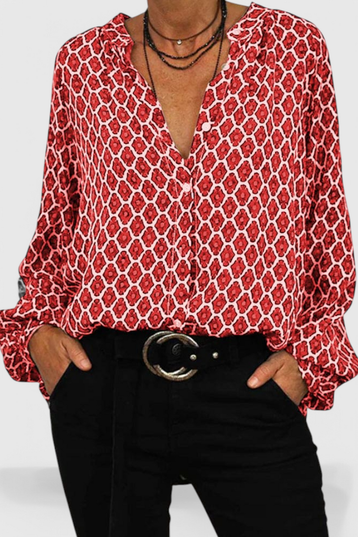 Jemima Geometric Print Blouse with Button Accents