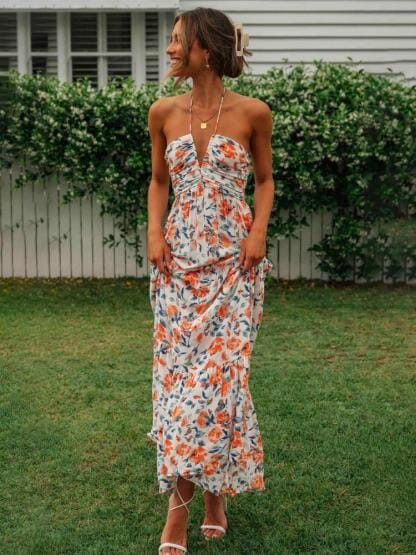 Louise - Floral Print Maxi Dress with Elegant Neckline