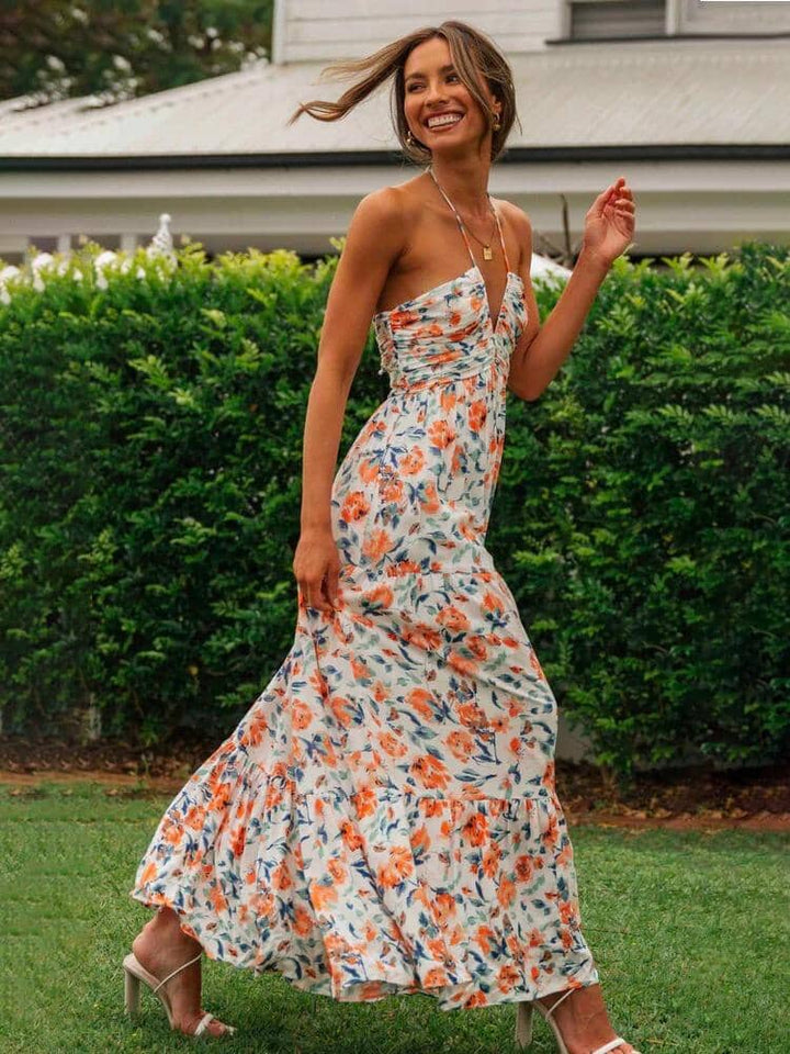 Louise - Floral Print Maxi Dress with Elegant Neckline