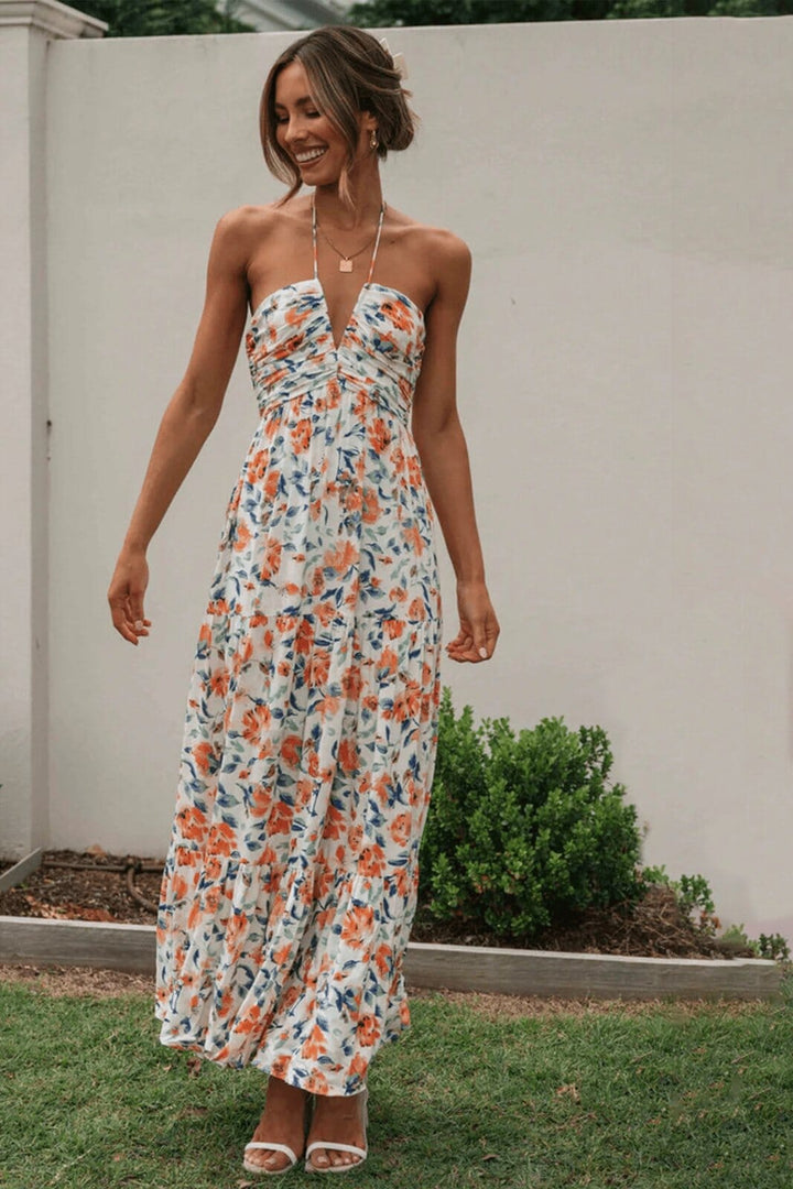 Louise - Floral Print Maxi Dress with Elegant Neckline