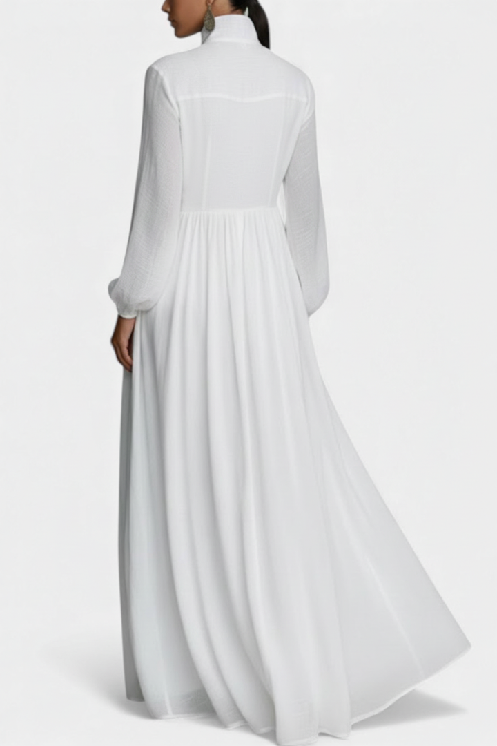 Marilou Flamed Cotton Long Minimalist Dress with Felted Texture