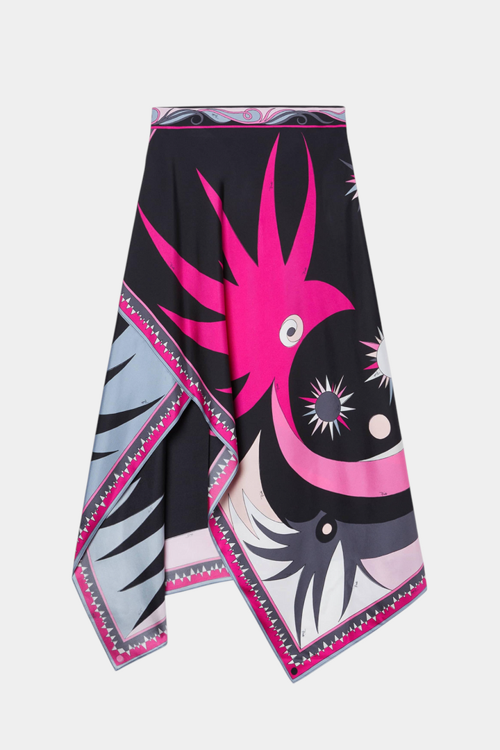 Ciana Halter Top and A-Line Skirt Set in Black and Pink Abstract Design