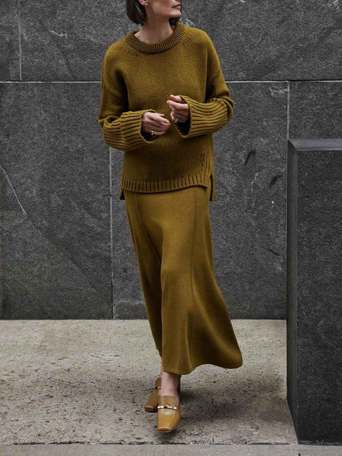 Patricia High Neck Sweater and Ribbed Maxi Skirt Set