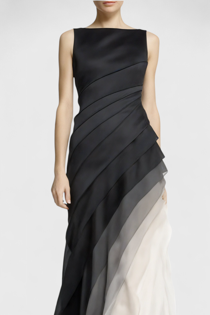 Angela Bardot Neckline Gradient Chiffon Dress