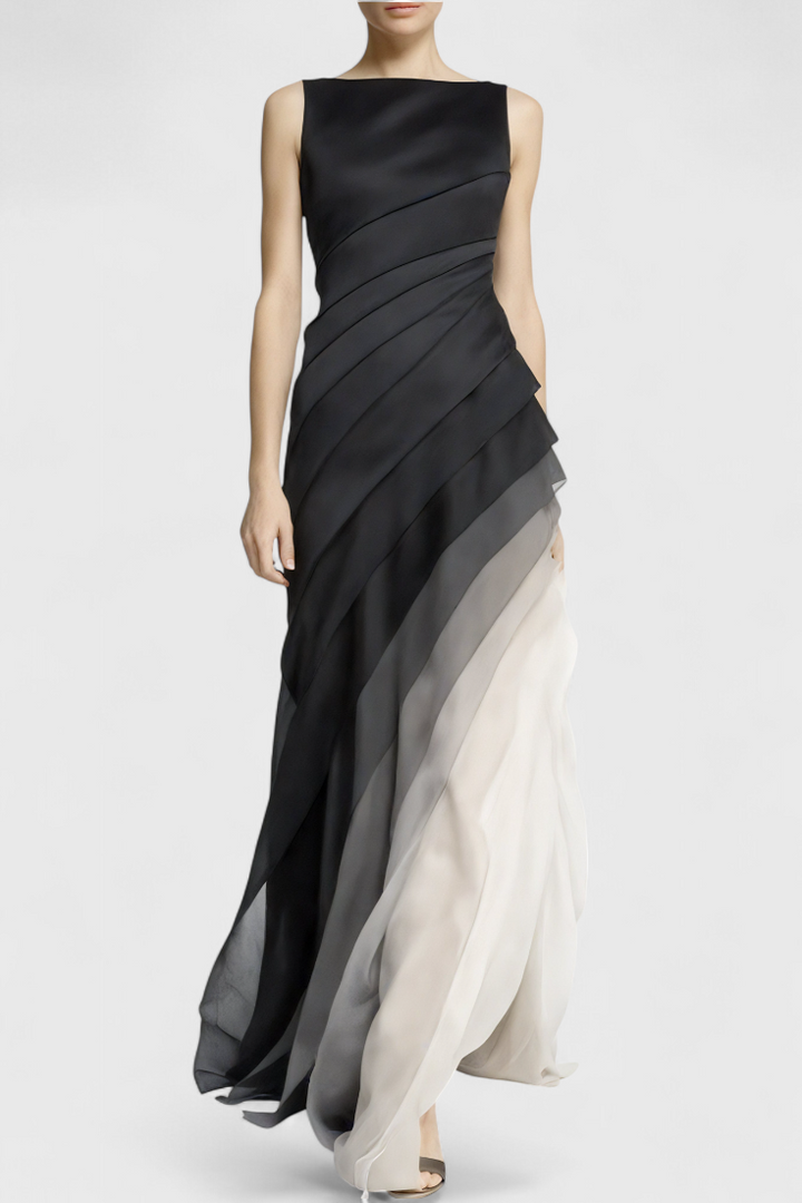 Angela Bardot Neckline Gradient Chiffon Dress