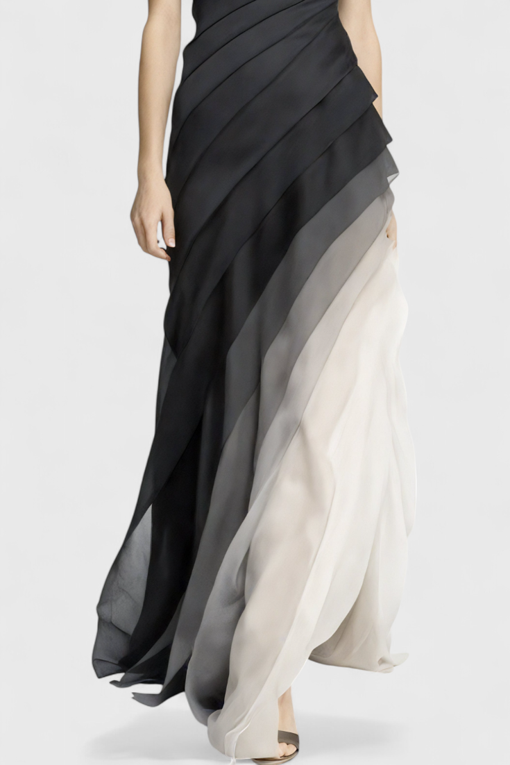 Angela Bardot Neckline Gradient Chiffon Dress