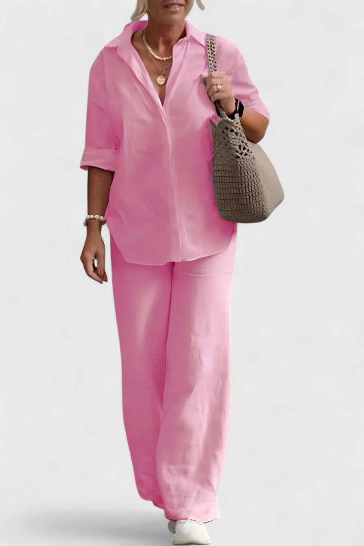 Skye Relaxed Fit Two-Piece Linen-Cotton Ensemble