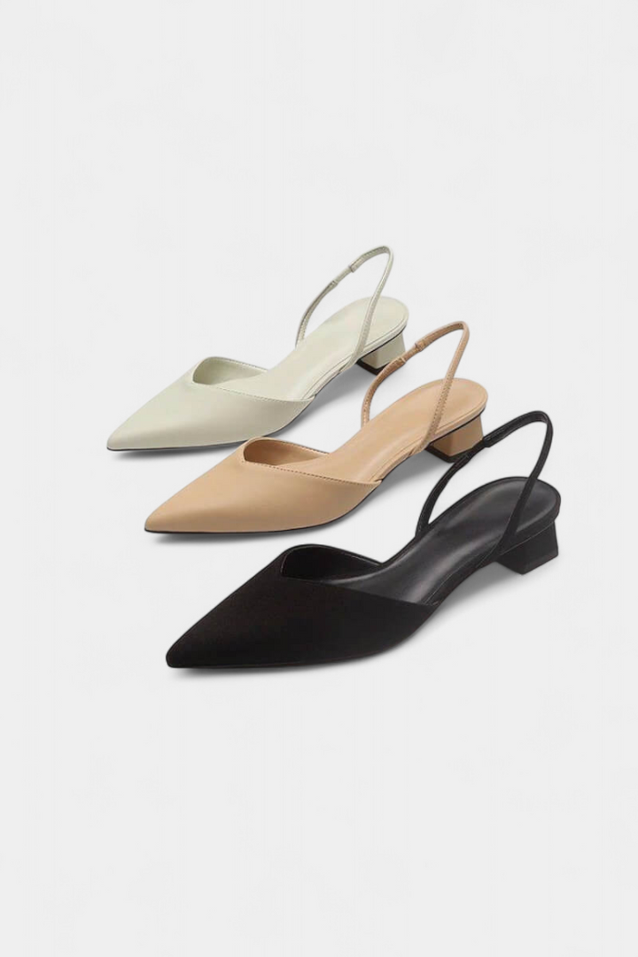 Babette Pointed Toe Slingback Heels with Comfortable Low Heel