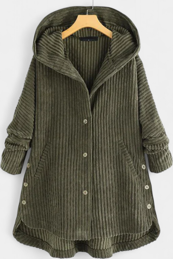 Taia Corduroy Coat Featuring a Cozy Hood