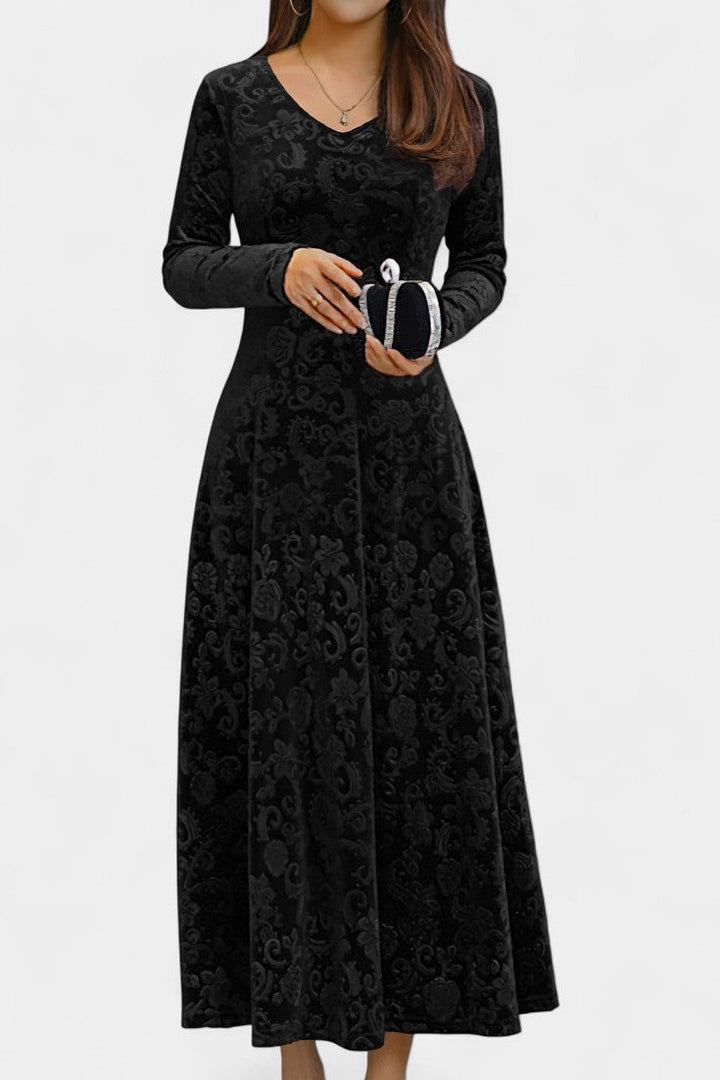 Alexane Floral Print V-Neck Long Velvet Dress
