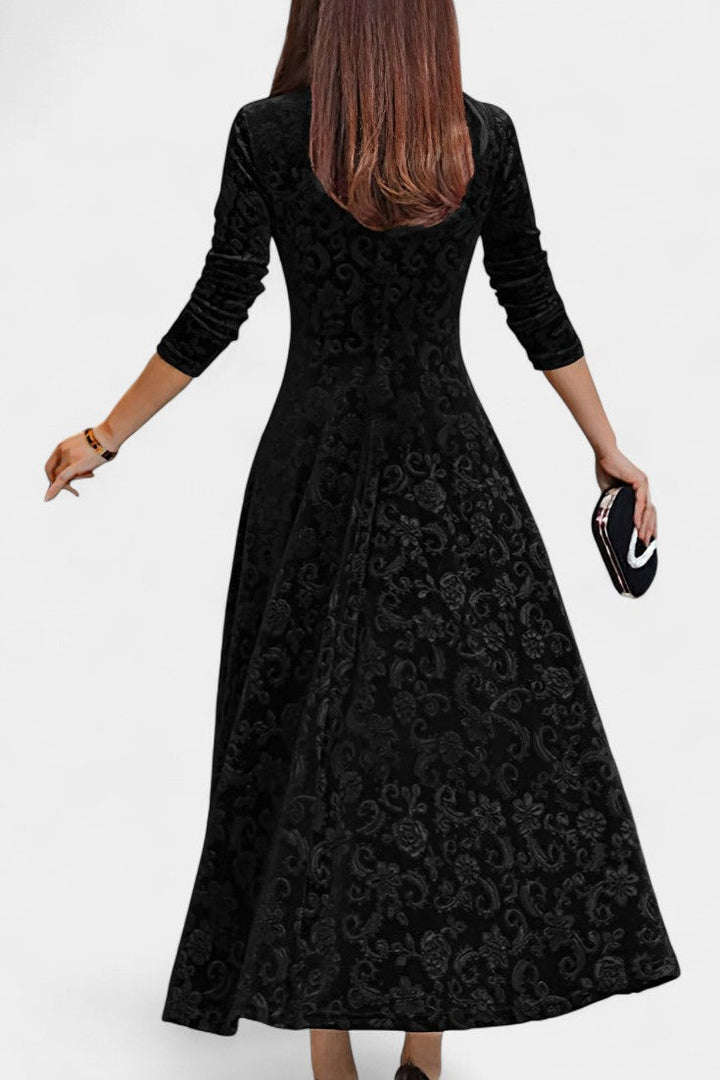 Alexane Floral Print V-Neck Long Velvet Dress