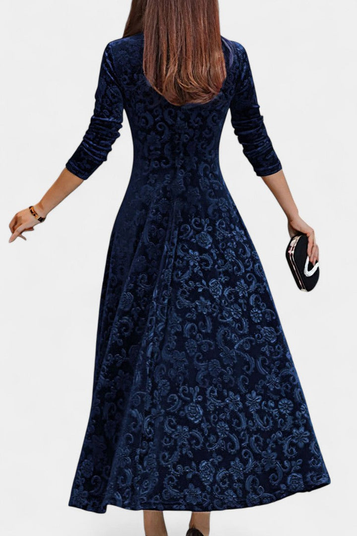 Alexane Floral Print V-Neck Long Velvet Dress