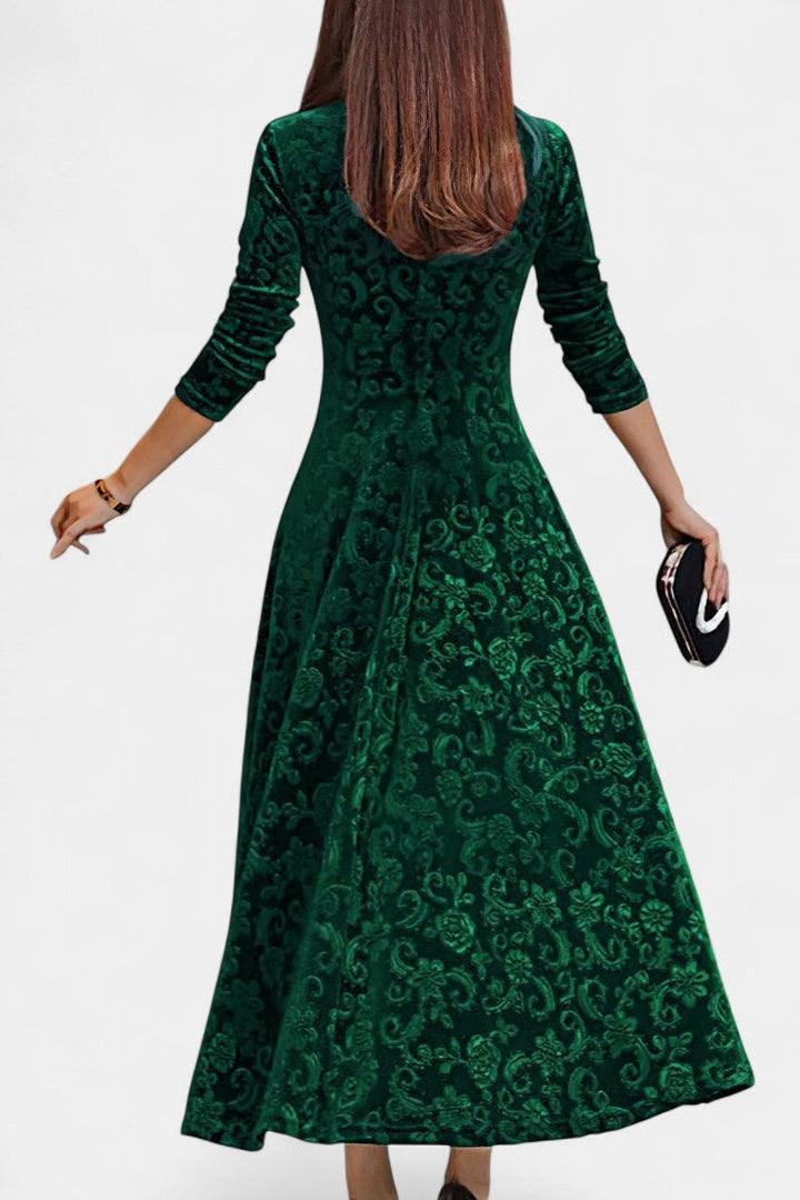 Alexane Floral Print V-Neck Long Velvet Dress
