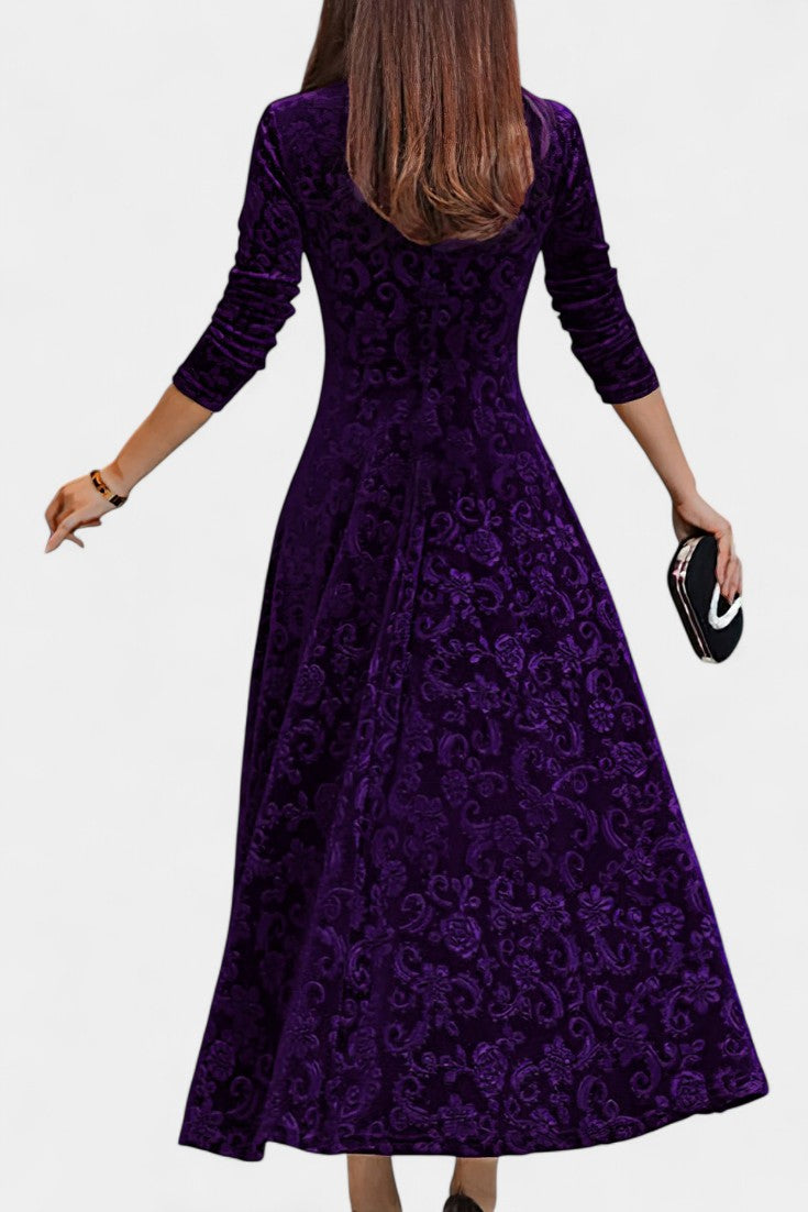 Alexane Floral Print V-Neck Long Velvet Dress