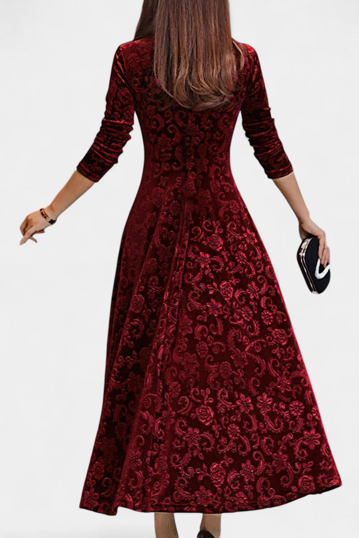Alexane Floral Print V-Neck Long Velvet Dress