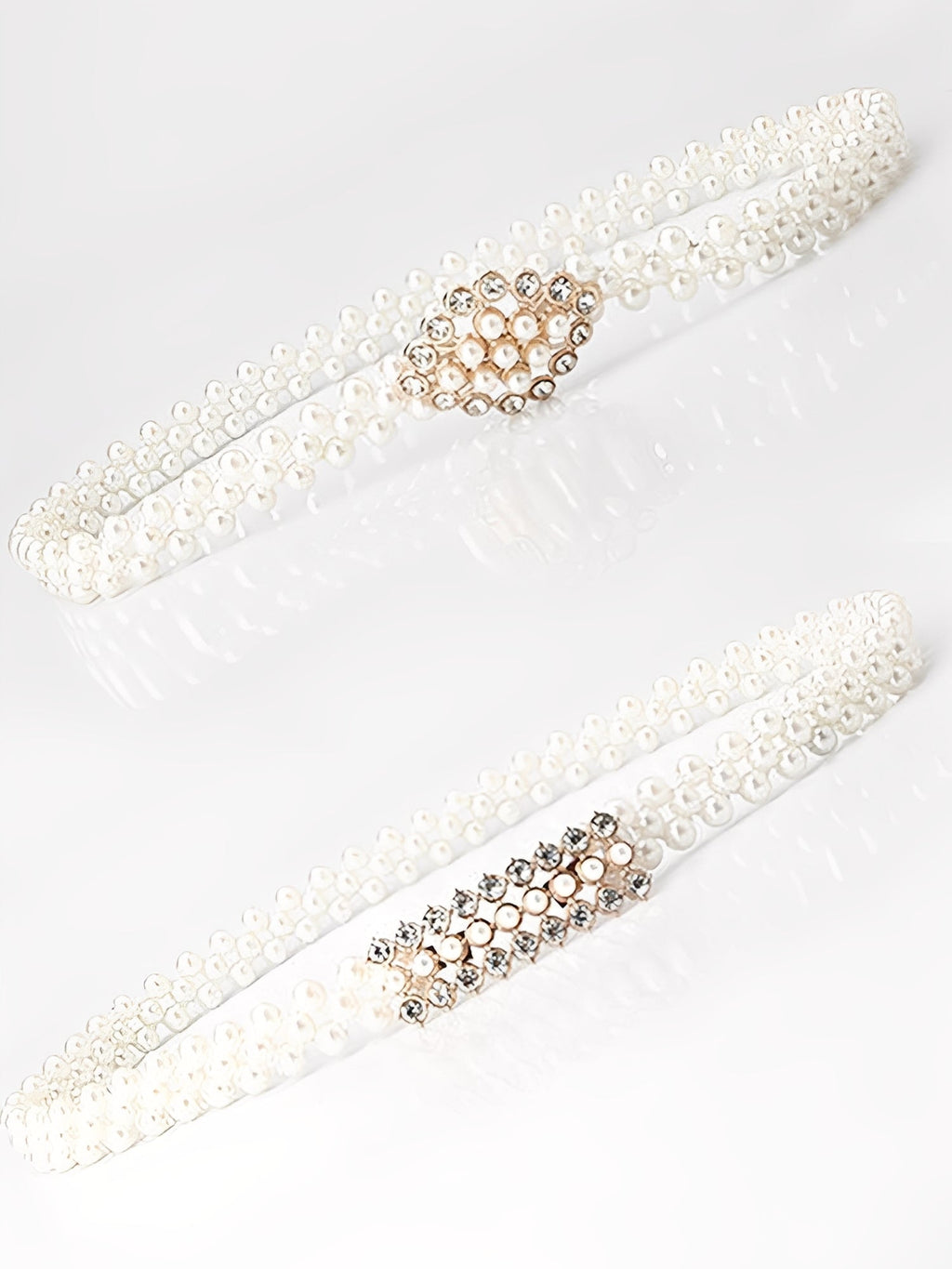 Set of 2 Women's Imitation Pearl and Rhinestone Chain Belts