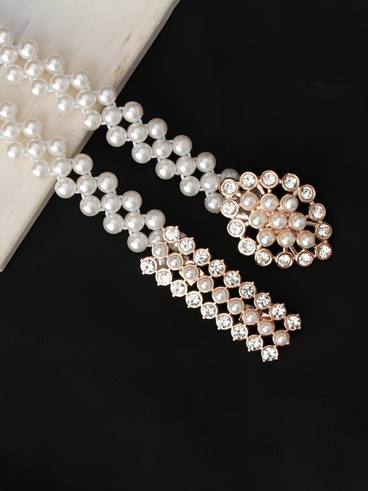 Set of 2 Women's Imitation Pearl and Rhinestone Chain Belts