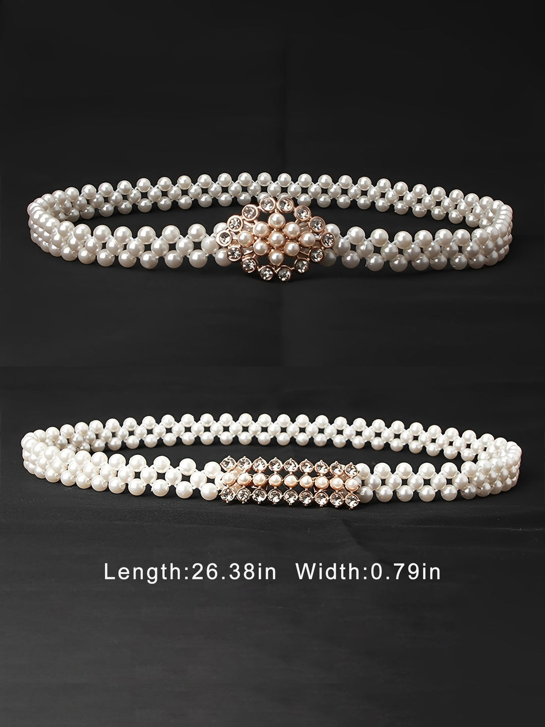Set of 2 Women's Imitation Pearl and Rhinestone Chain Belts