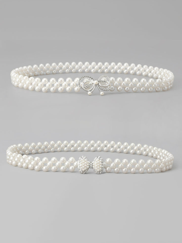 Set of 2 Women's Imitation Pearl and Rhinestone Chain Belts