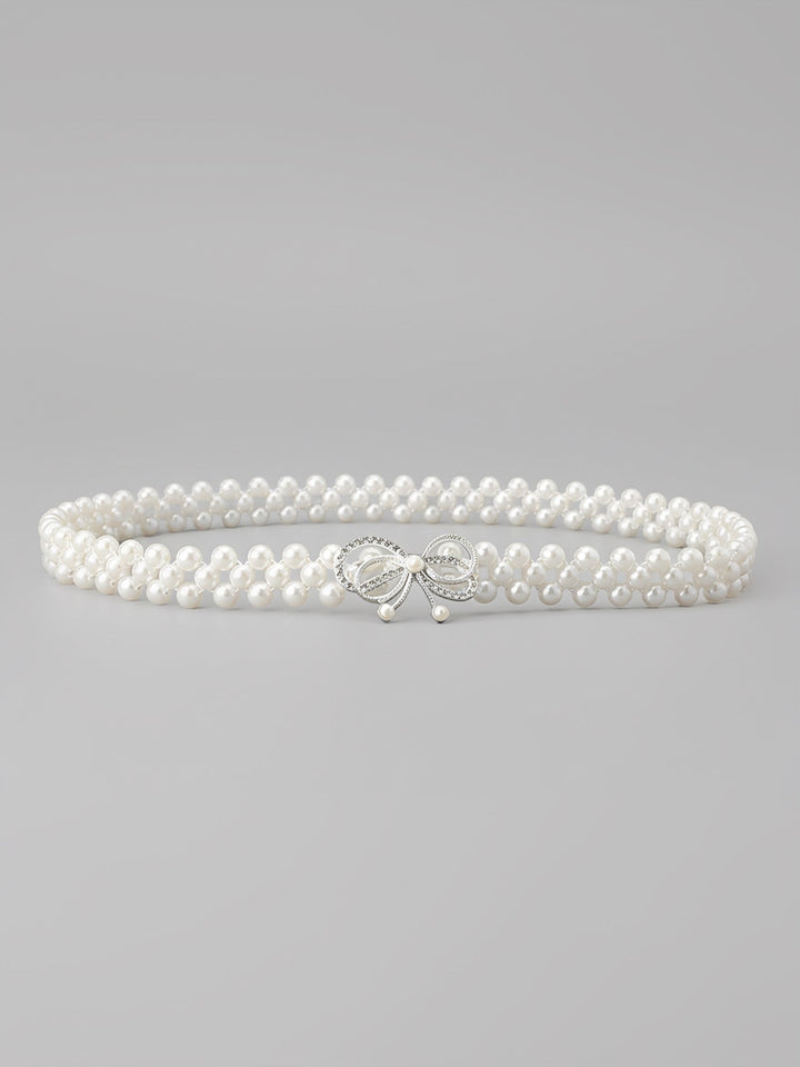 Set of 2 Women's Imitation Pearl and Rhinestone Chain Belts