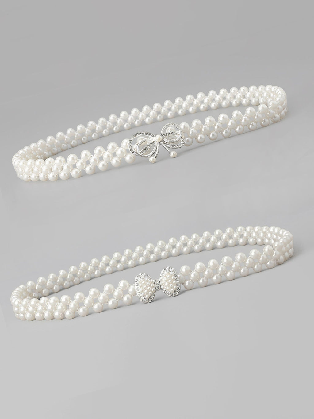 Set of 2 Women's Imitation Pearl and Rhinestone Chain Belts