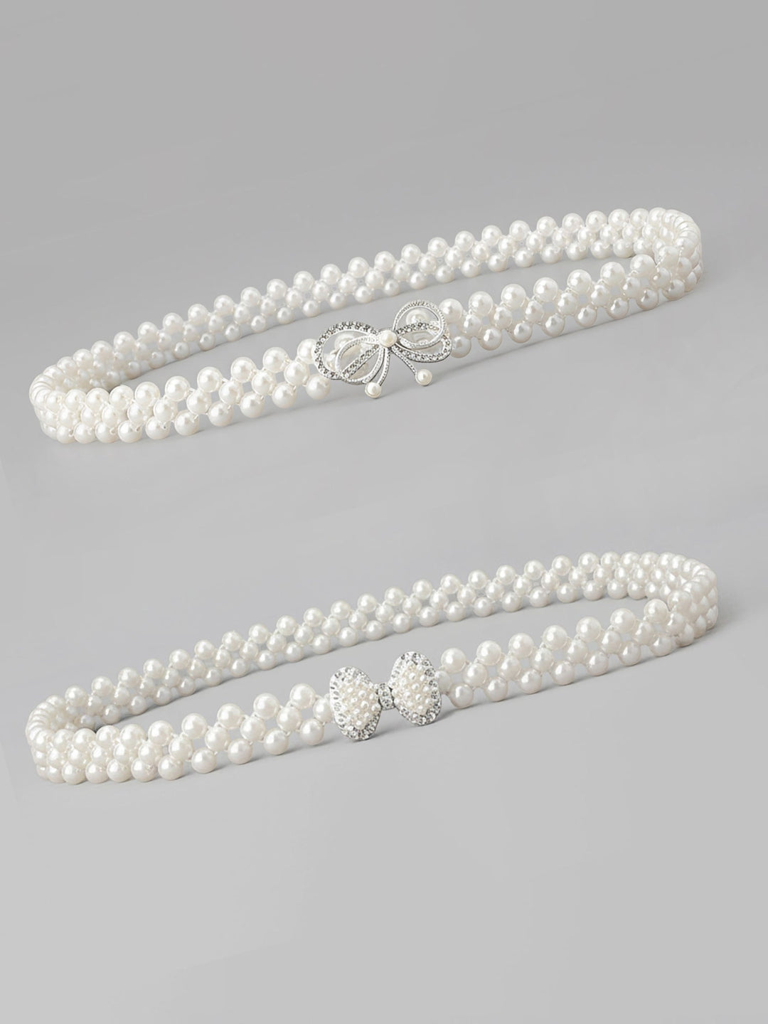 Set of 2 Women's Imitation Pearl and Rhinestone Chain Belts