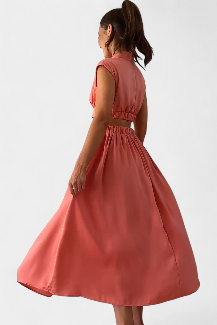 Jocelyn High Neck Top and Flowing Skirt with Side Slits