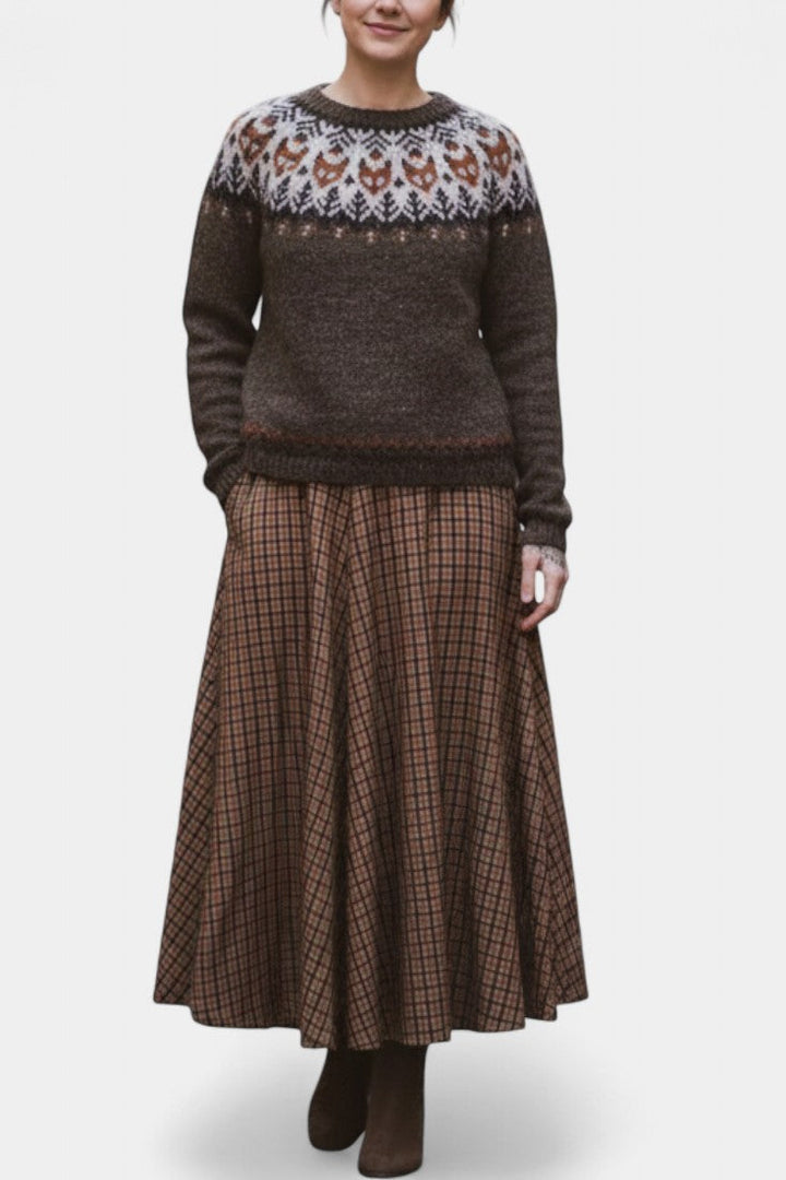 Cléa Brown and Ivory Jacquard Wool Sweater